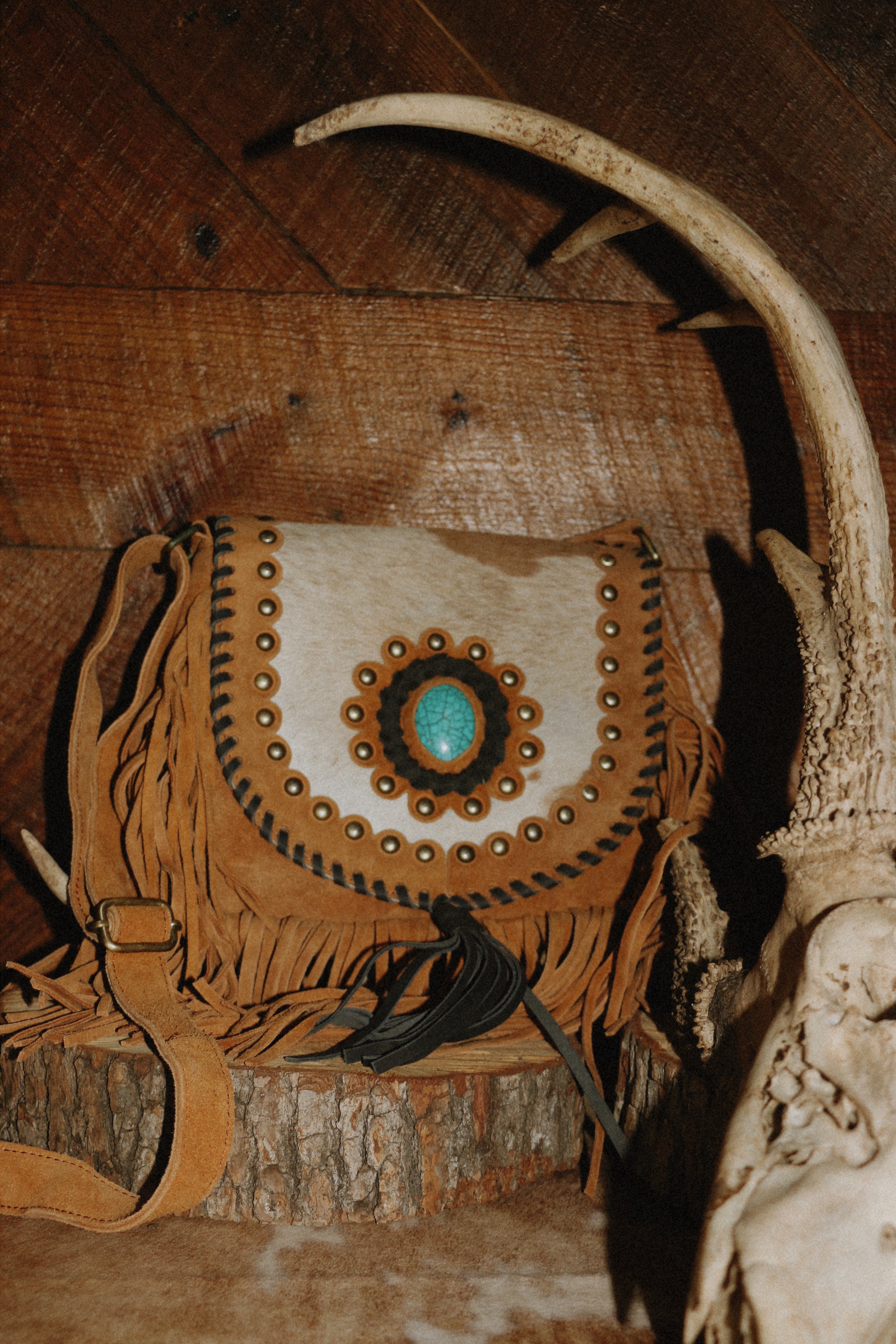Brown Rawhide and Turquoise Stone purse