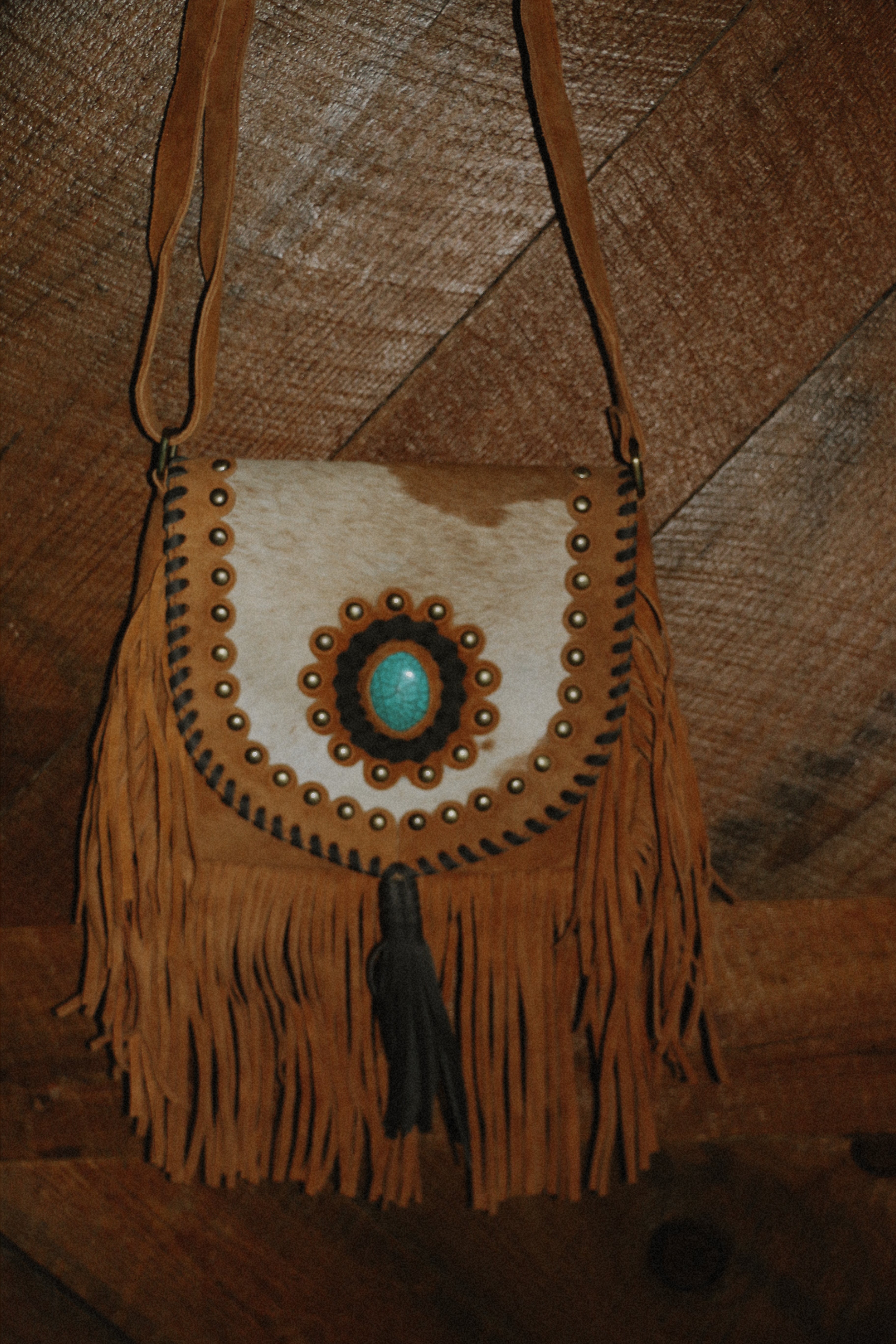 Brown Rawhide and Turquoise Stone purse