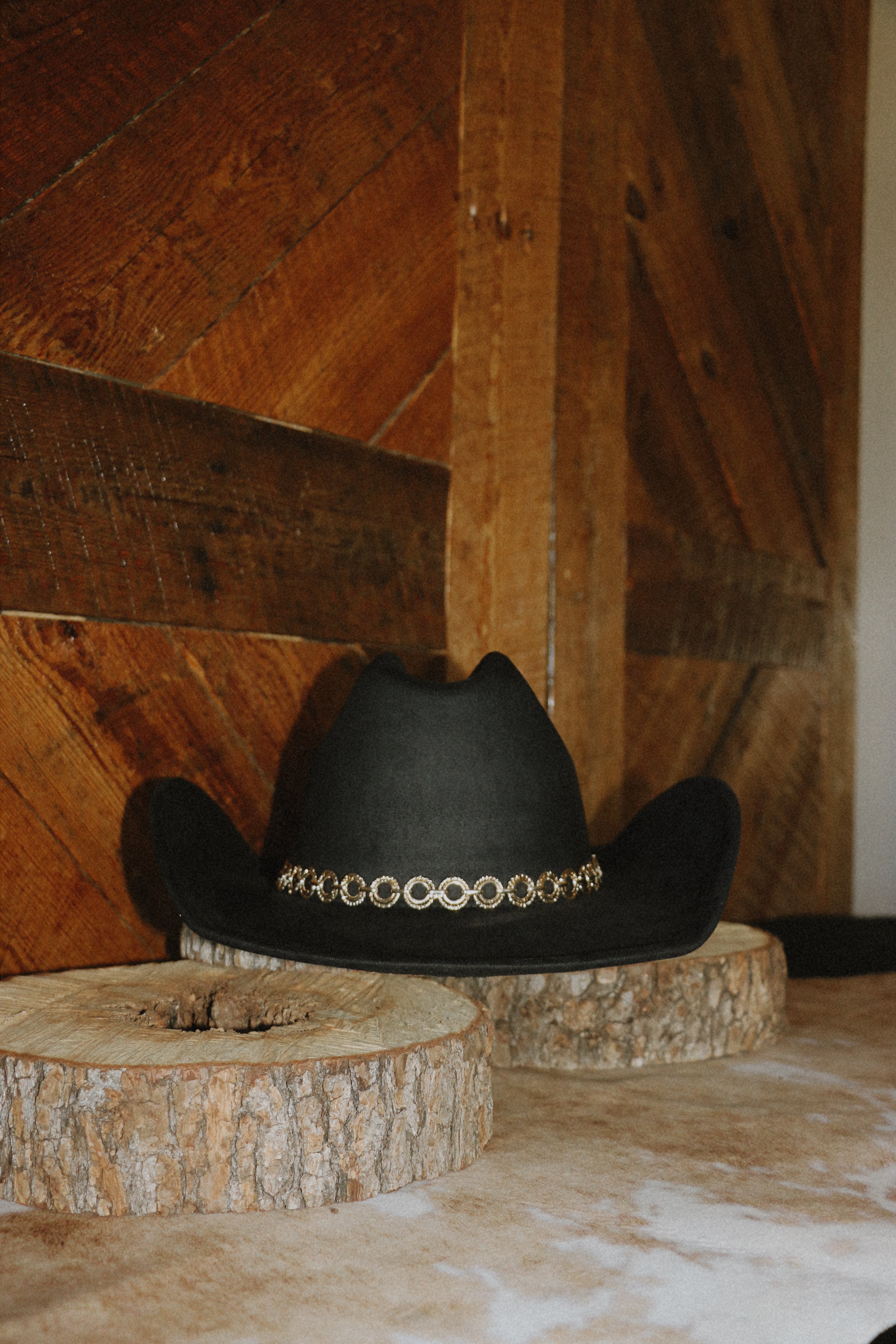 Black Lasso and Gold Chains Cowgirl Hat